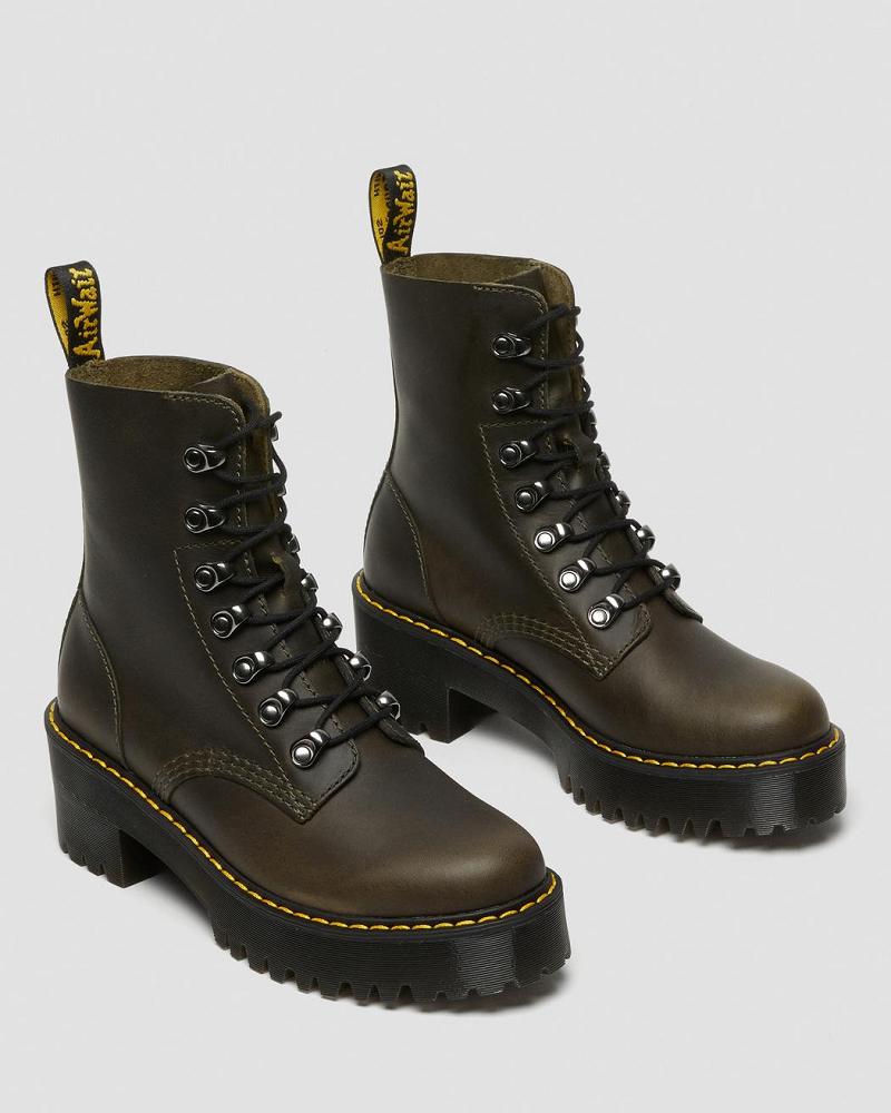 Botas de Tacon Dr Martens Leona Cuero Mujer Marrom | MX 62EBC